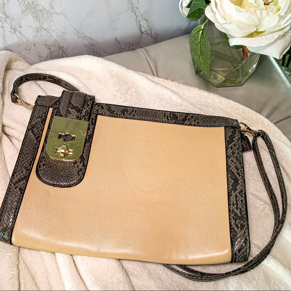 Snake Print Nude Clutch